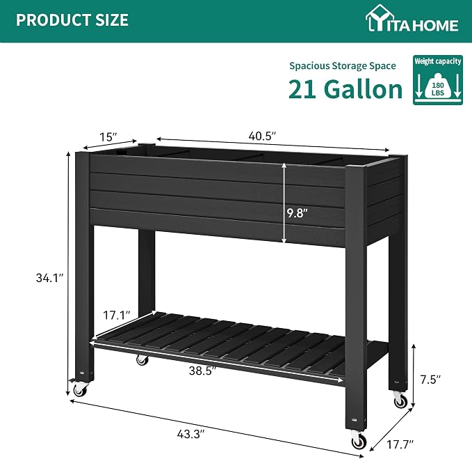 YITAHOME 43.3x17.7x34 in Elevated Garden Bed 2pcs, Outdoor Plastic Planter Box - Image 6