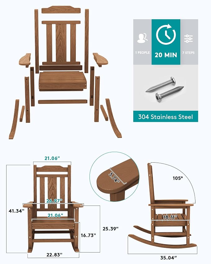 SERWALL Outdoor Rocking Chair Set of 6, Patio Rocking Chair Sets, HDPE Rocking - Image 2