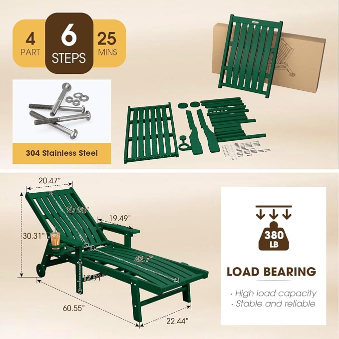 Patio Chaise Lounge Chair Set of 4, Oversized Lounge Chair Outdoor - Image 2