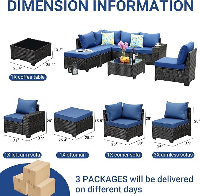 Jing's Villa 7-Piece Patio Furniture Set, All-Weather Outdoor Wicker Sectional - Image 7