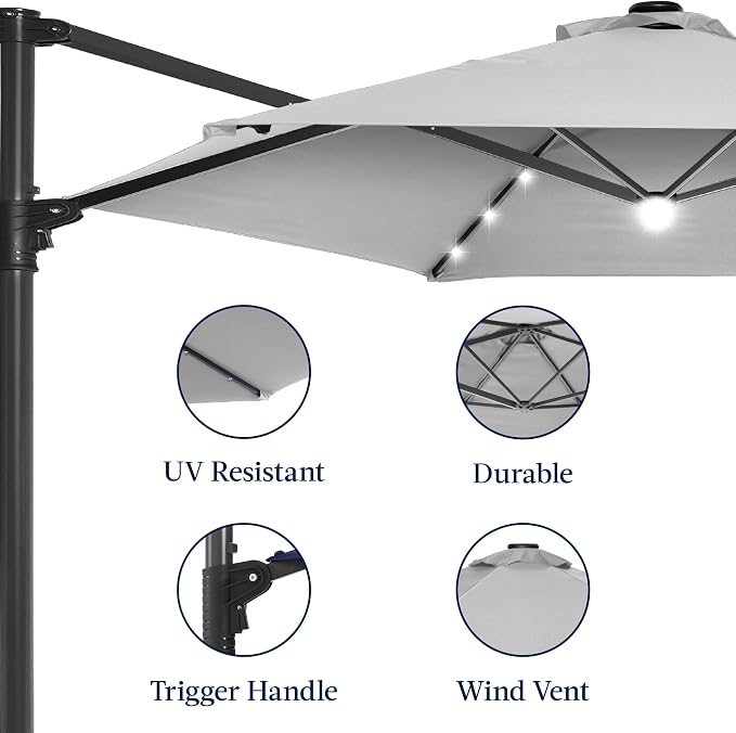 Best Choice Products 10ft Solar LED Offset Cantilever Hanging Market Patio - Image 8