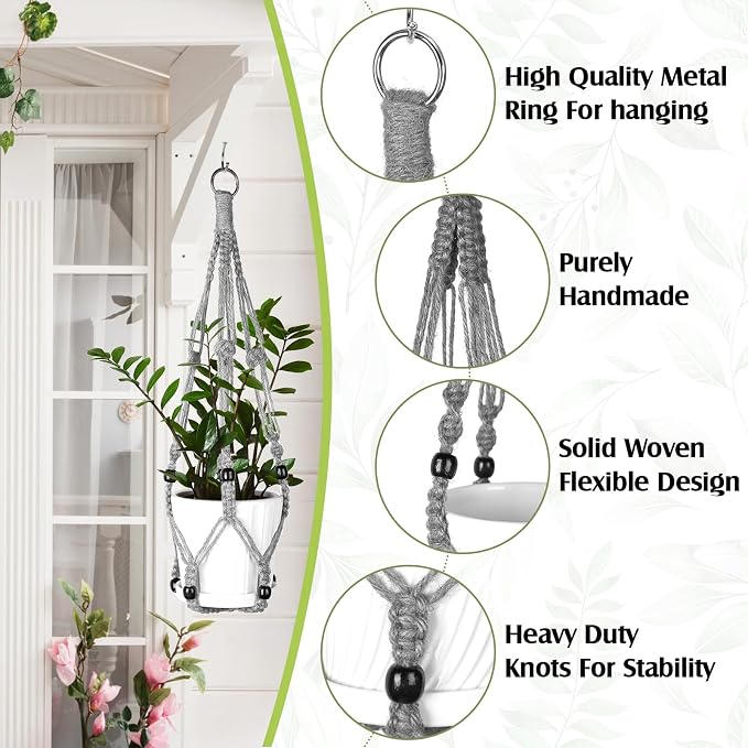 Hoteam 12 Pcs Macrame Plant Hangers Macrame Hanging Planters - Image 3