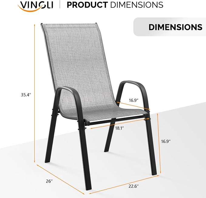 VINGLI Patio Chairs Set of 8 – Stackable Outdoor Dining Chairs - Image 3