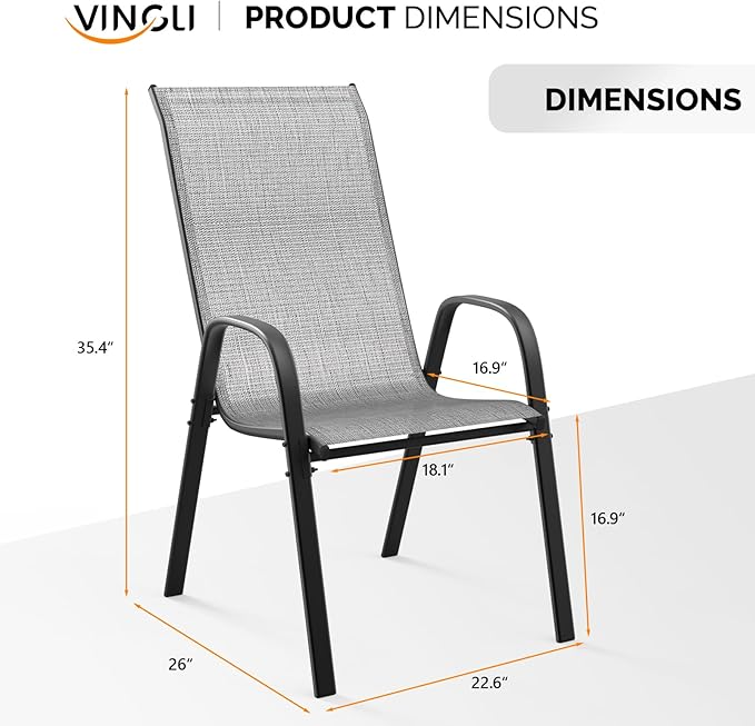 VINGLI Patio Chairs Set of 2 – Stackable Outdoor Dining Chairs - Image 3