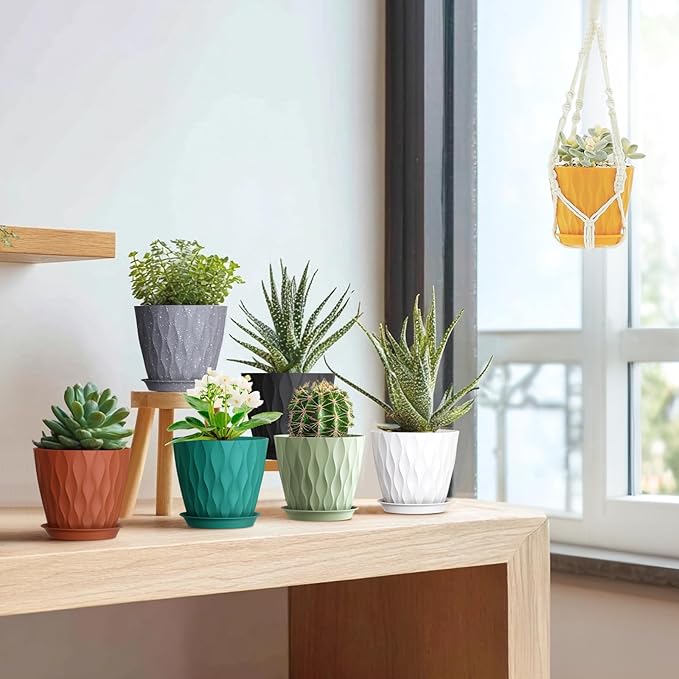 5 inch Plant Pots for Indoor Outdoor Plants, 6 Pack Flower Pots - Image 5