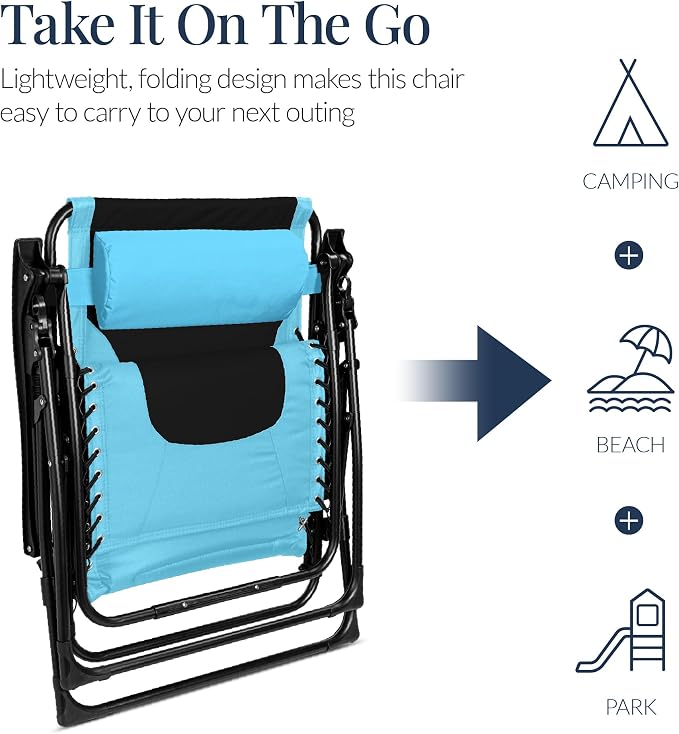 Best Choice Products Oversized Padded Zero Gravity Chair, Folding Outdoor Patio - Image 6