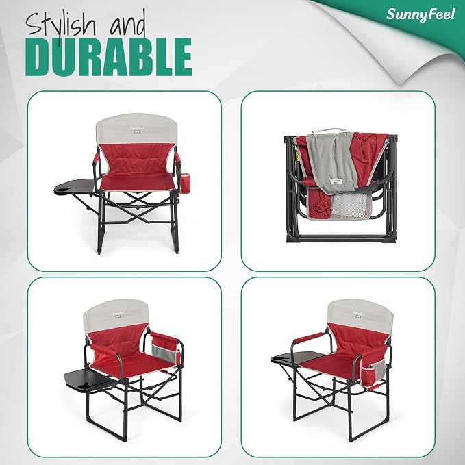 SUNNYFEEL Camping Directors Chair, Heavy Duty, Oversized Portable Folding Chair - Image 8
