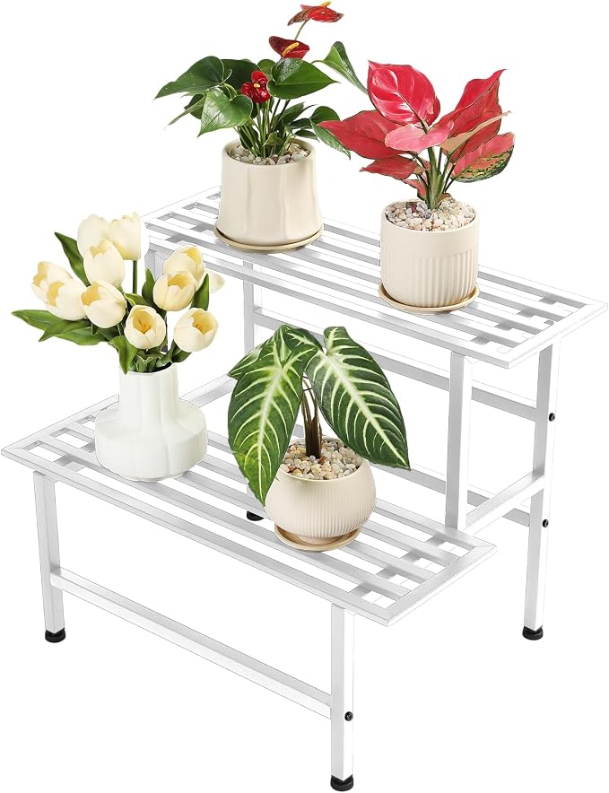 Metal Plant Stand Outdoor Plant Shelf Indoor, 2 Tier Heavy Duty Ladder Plant by Dipion