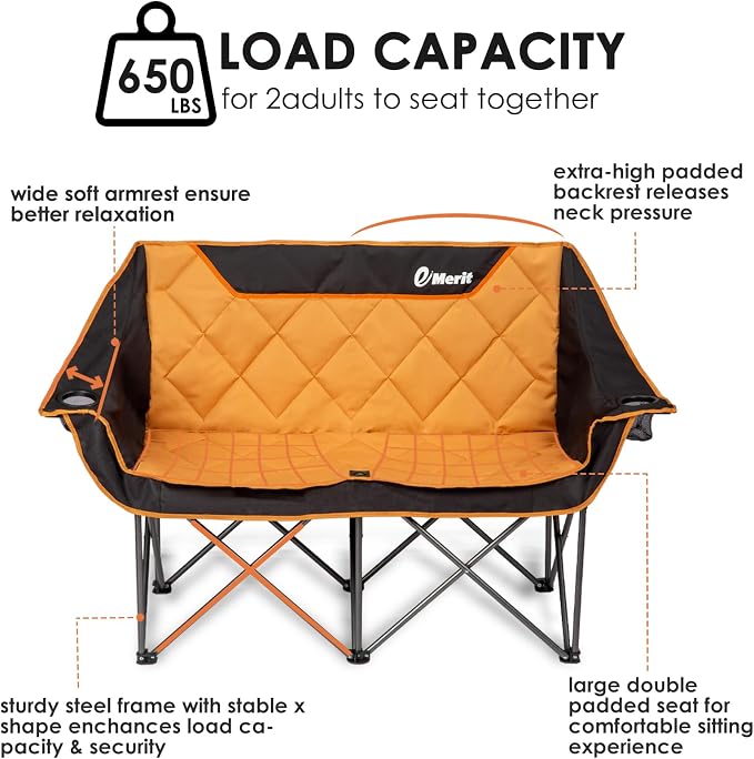 EMERIT Oversized Double Duo Camping Chair Folding Camping Loveseat 2 Person - Image 4