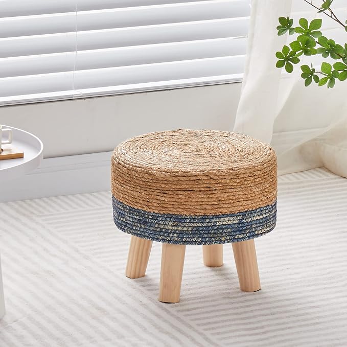 Wimarsbon Round Foot Stool Natural Seagrass Poufs Ottoman Hand Weave Footrest - Image 2