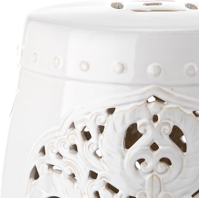 Safavieh Flora Glazed Ceramic Decorative Garden Stool, Antique White - Image 2