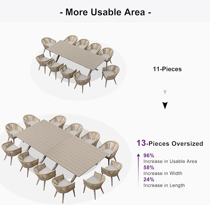 PURPLE LEAF 13 Pieces Oversized Outdoor Dining Set - Image 6