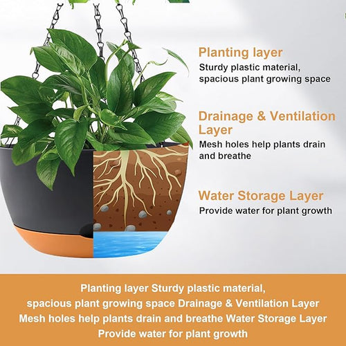 10 inch Plant Pot Hanging Planters Self Watering Pots - Image 2