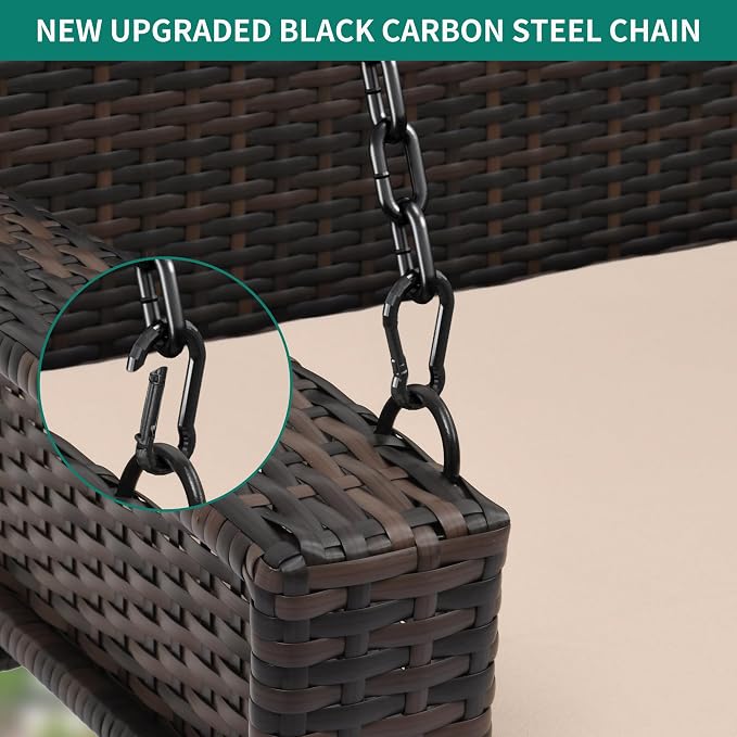 YITAHOME Wicker Hanging Porch Swing Chair Outdoor Brown Rattan Patio Swing - Image 4