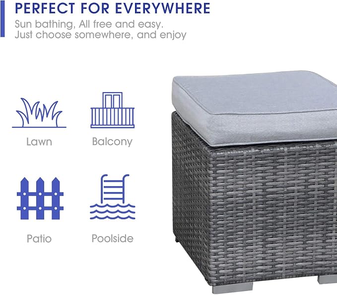 Patiorama 2 Pieces Assembled Outdoor Patio Ottoman, Indoor Outdoor All-Weather - Image 7