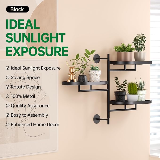 Rotating Window Shelves for Multiple Plants Indoor, 3-tier Metal Corner Black - Image 6