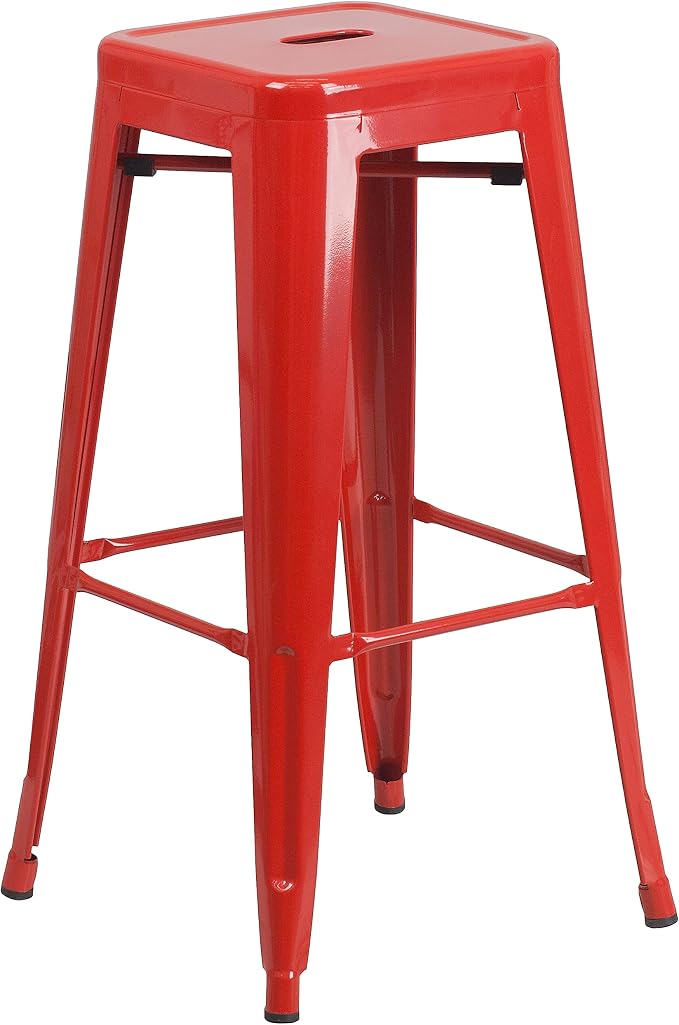Flash Furniture Lily 4 Pack Commercial Grade 30" High Backless Red Metal - Image 9