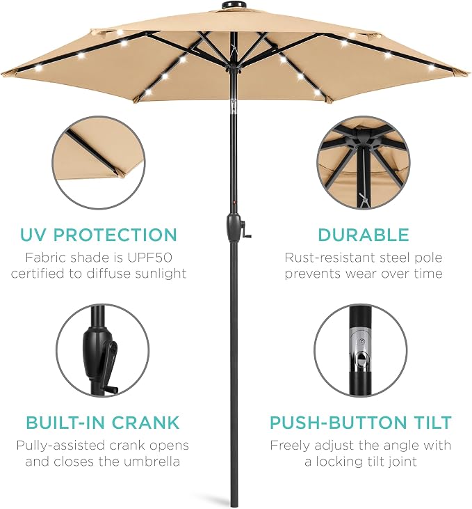 Best Choice Products 7.5ft Outdoor Solar Market Table Patio Umbrella - Image 5