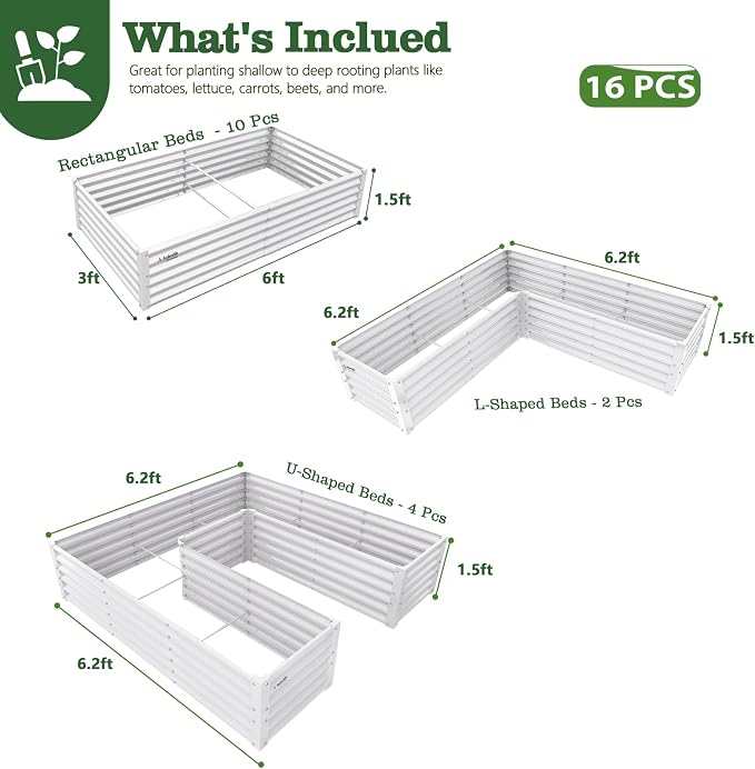 A ANLEOLIFE Set of 16, 18 Inch Tall Galvanized Raised Garden Beds Kit, - Image 2