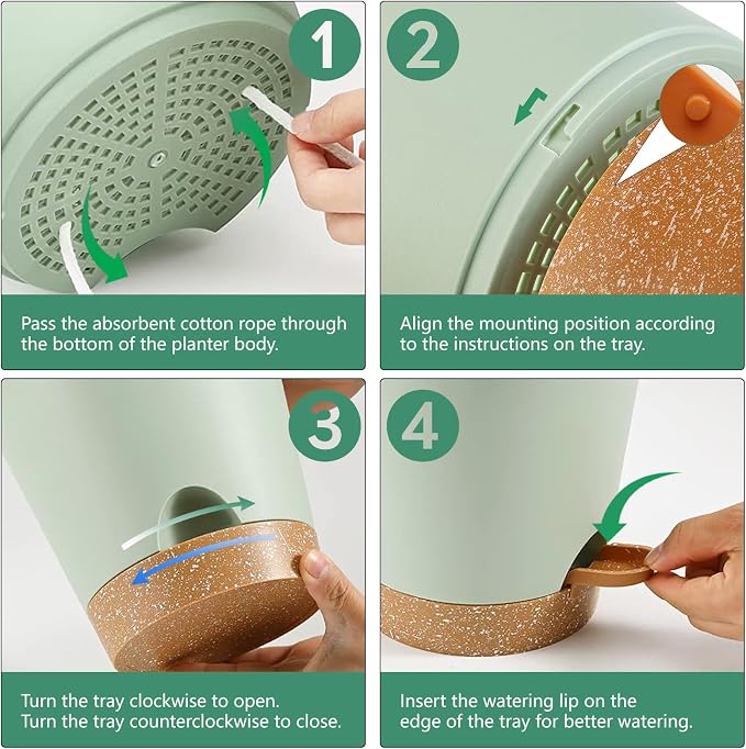 Self Watering Green Plastic Plant Pot Flower Planters - Image 4