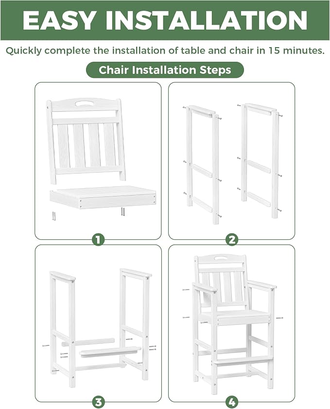Outdoor Patio Tall Adirondack Bar Chairs Set of 2, All-Weather HDPE Bar Height - Image 5