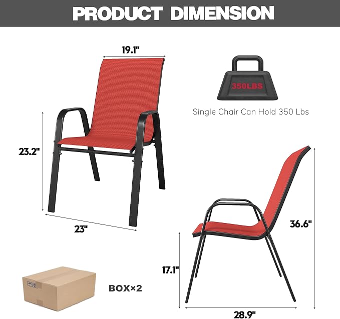 Patio Chairs Set of 6, Stackable Outdoor Dining Chairs - Image 7