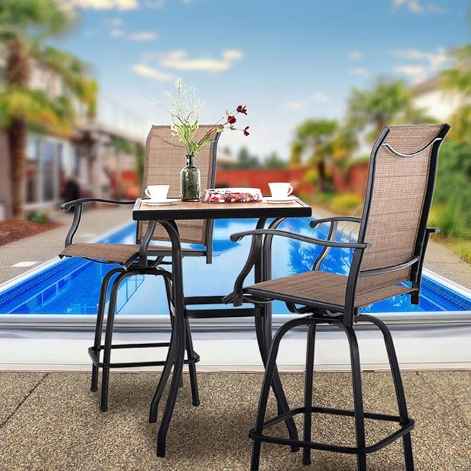 PHI VILLA 3 PCS Patio Swivel Bar Set Outdoor Furniture Bar Height Bistro Set - Image 2