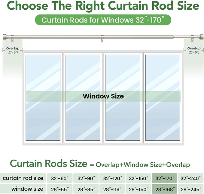 Curtain Rods for Windows 32 to 170, 1 Inch Adjustable Heavy Duty Long Window - Image 7