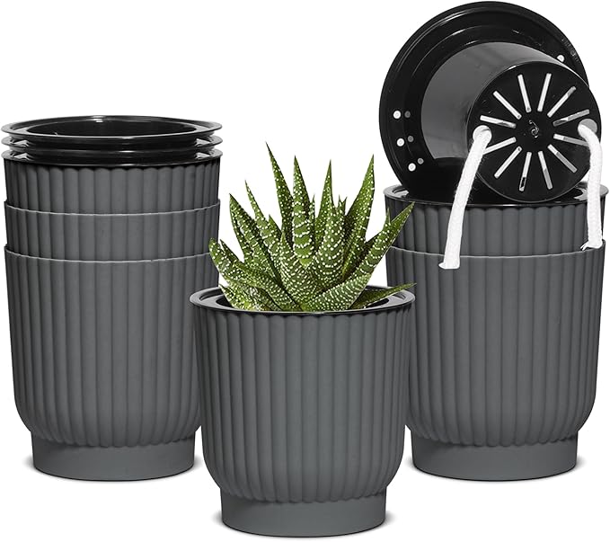T4U 4 Inch Plant Pots Self Watering, 6 Pack African Violet Pots, Small Plant by T4U