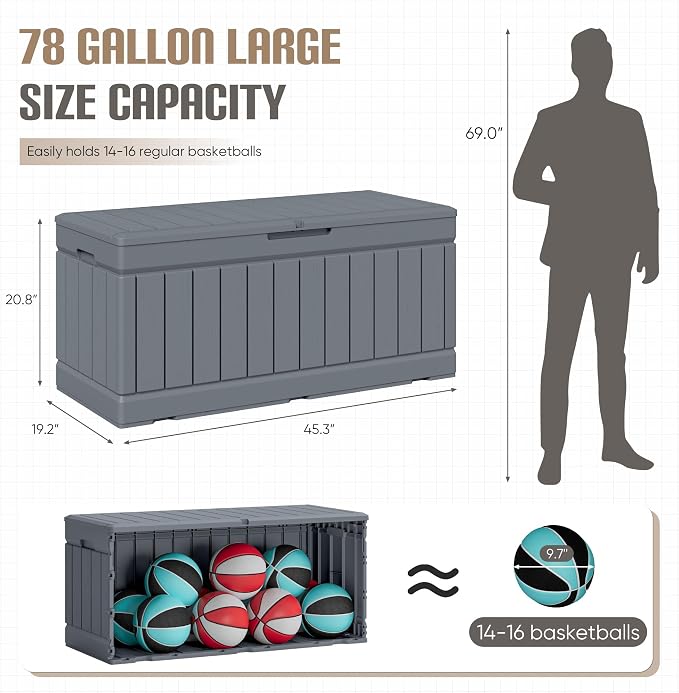 JUMMICO 78 Gallon Outdoor Deck Box Large Resin Storage Box - Image 5
