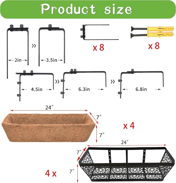 4 Pack 30" Railing Planter Window Box Deck Balcony Rail Planter Black Metal - Image 7