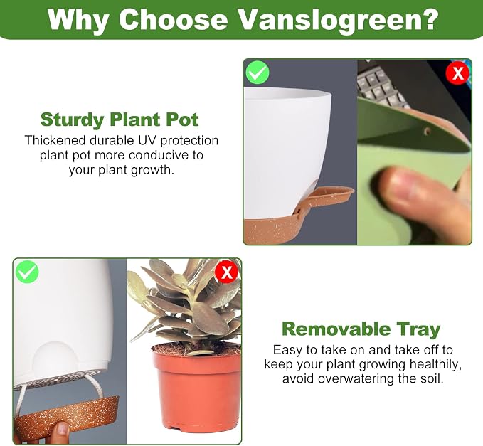 Flower Pots, 8/7/6.5/6/5.5/5 Inch Self Watering Planters - Image 3