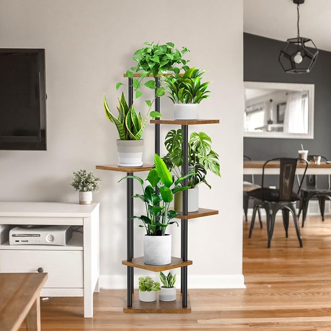 6 Tier Wood Tall Plant Stand Metal Rack Indoor, Planter Shelf Display Rack - Image 8