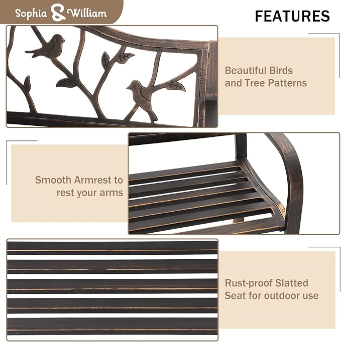 Sophia & William Outdoor Bench, Porch Bench, Garden Bench, Wrought Iron Bench - Image 4