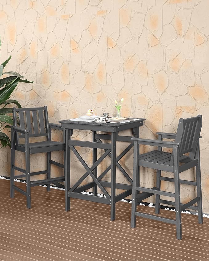 HDPE Outdoor Bar Table, All Weather HDPE Patio High Top Pub Table, Square HDPE - Image 3