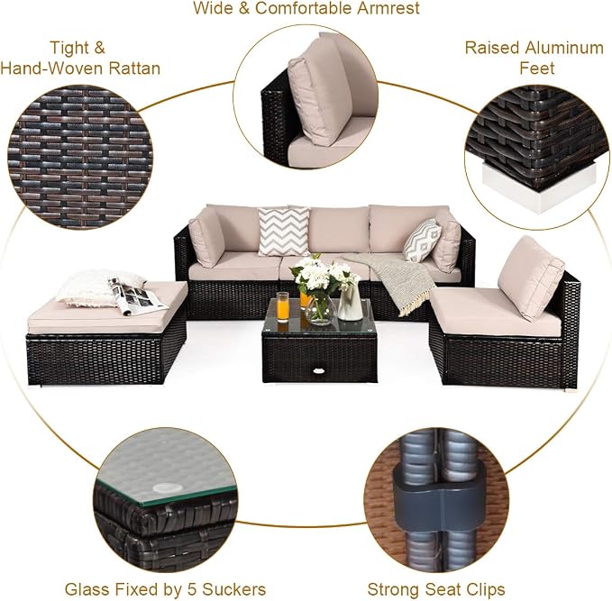 Tangkula 6 Piece Patio Furniture Set, Outdoor Deck Lawn Backyard Durable Steel - Image 9