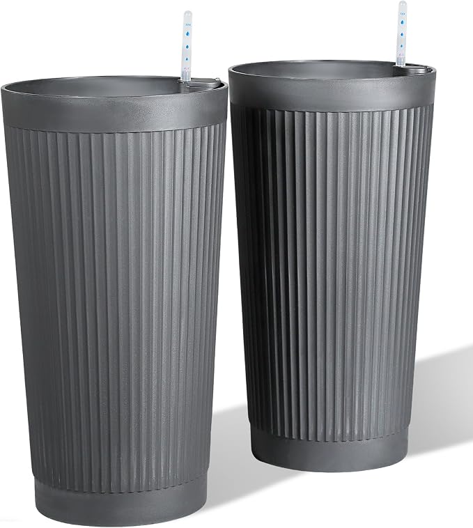 24" Large Planter Set of 2, Self Watering Tall Plastic Planters by PolarcoForgeco