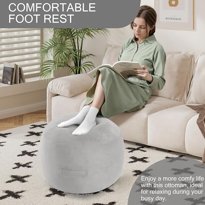 MeMoreCool Round Stuffed Pouf Ottoman Foot Rest, Floor Pouf Foot Stool - Image 3