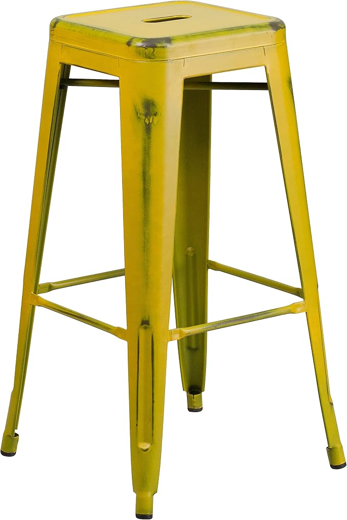 Flash Furniture Kai Commercial Grade 4 Pack 30" High Backless Distressed Yellow - Image 7