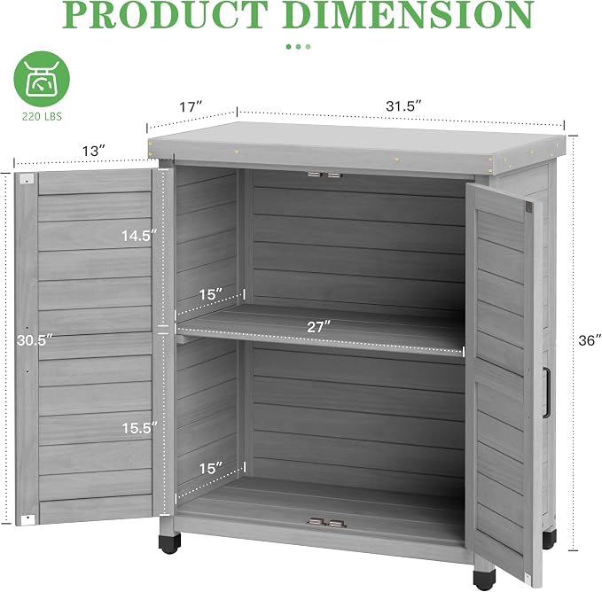 Outdoor Potting Bench with Storage Cabinet and Metal Top, Wood Workstation - Image 5