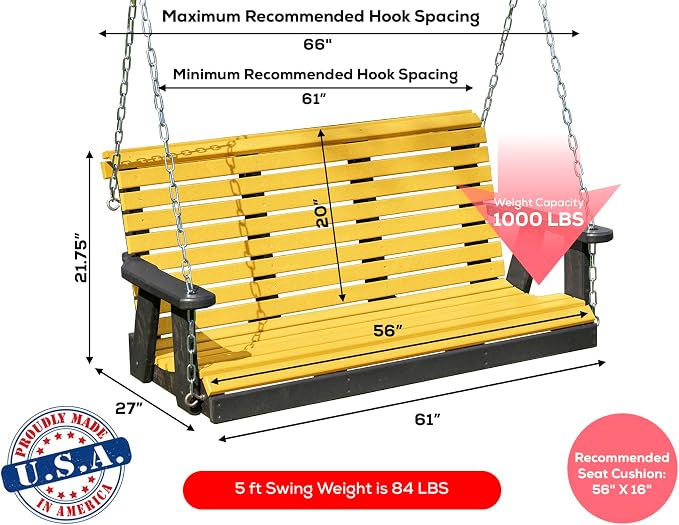 Poly Lumber Wood 5FT Porch Swing Amish Craftsmandship Made in USA HDPE - Image 2