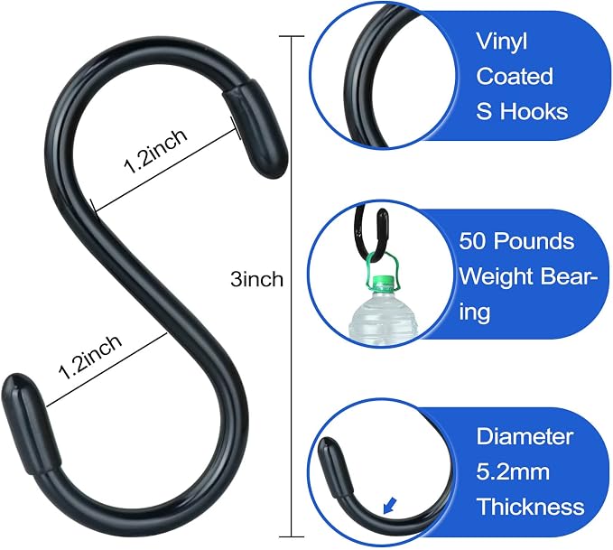 20 Pack Rubber Coated S Hooks for Hanging Plants, Heavy Duty S Hook, Non Slip 3 - Image 2