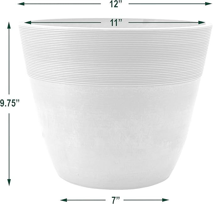 PSW Pot Collection 12-inch Plastic/Stone/Wood Composite Large Ribbed Planter – - Image 4