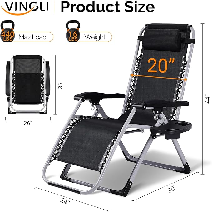 VINGLI Padded Zero Gravity Chair, Lounge Chair - Image 6
