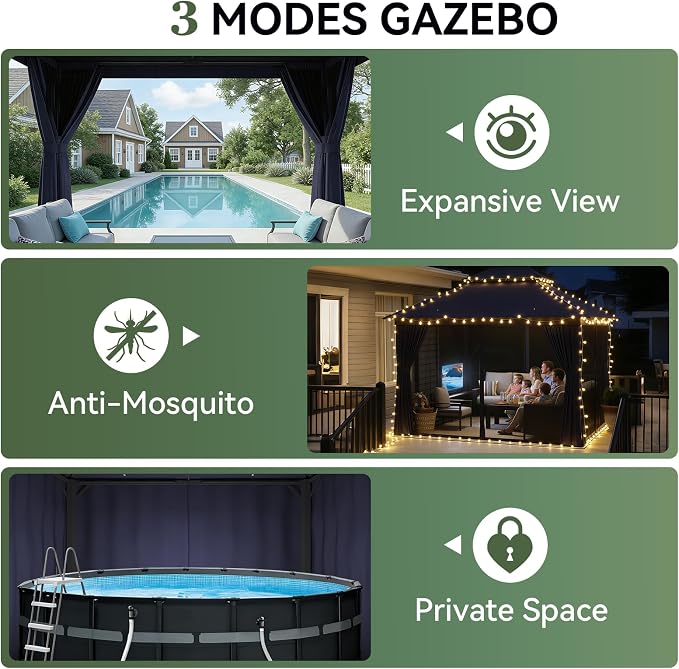 AOXUN Outdoor Gazebo for Patio 10x12 Metal Frame Canopy - Image 7
