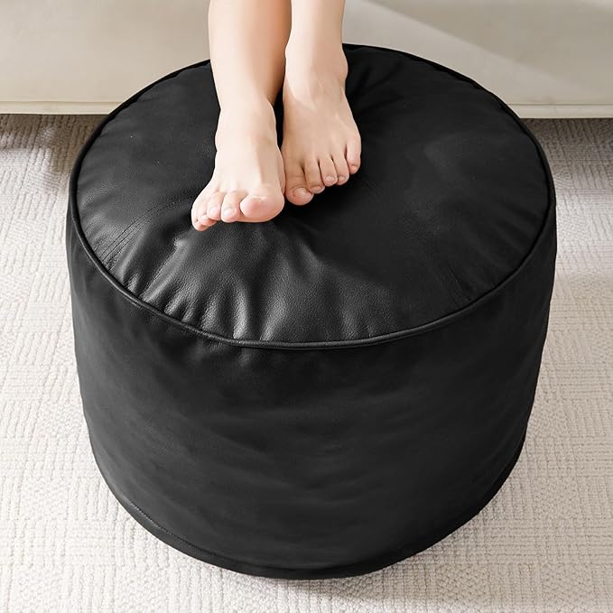 HIGOGOGO Round Stuffed Pouf Ottoman, Pu Leather Poufs by HIGOGOGO