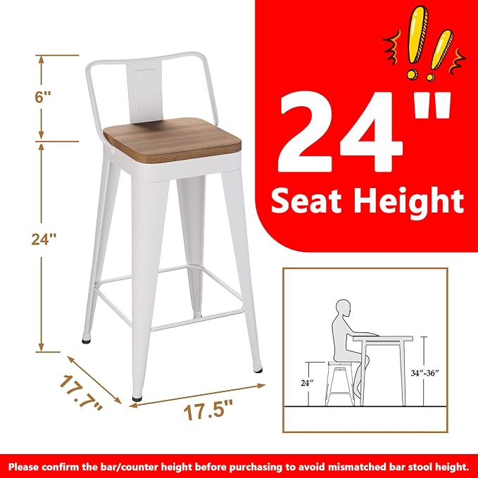 WENTMENT Metal Bar Stools Set of 4 Counter Height Bar Stools Barstools - Image 2