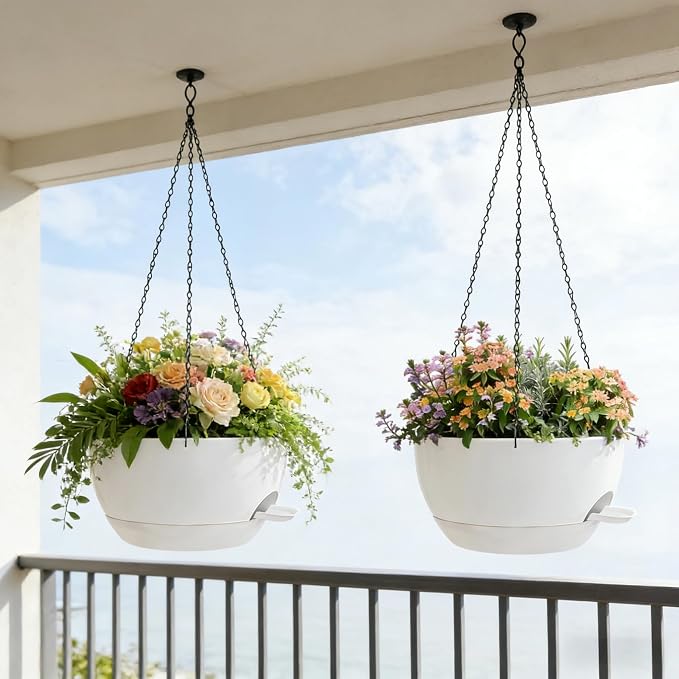 2 Pack 12 Inch Self Watering Hanging Planters - Image 4