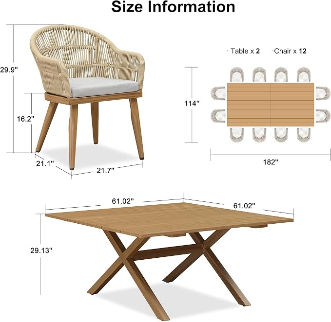 PURPLE LEAF 13 Pieces Oversized Patio Dining Set - Image 8