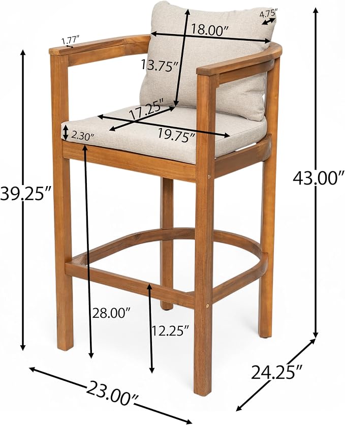 Christopher Knight Home Kuart Acacia Wood Outdoor Bar Stool Set of 2 - Image 15